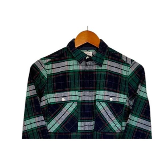 J.Crew Buffalo‎ Plaid Flannel Top Women XX Small Green Blue 100% Cotton Gorpcore - Picture 2 of 7